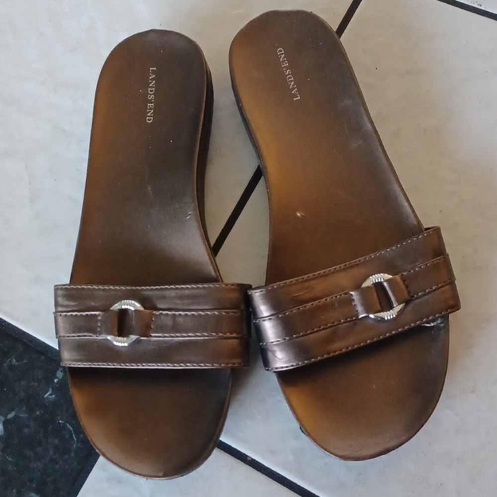 Lands End Sandals Slides Bronze Womens Sz 9B